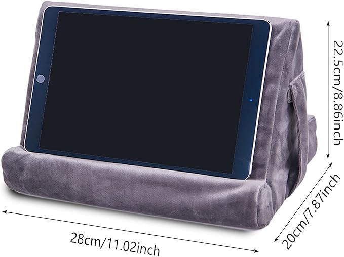 2pcs Multi-Angle Tablet Holder Cushion Stand with Net Pocket & Black Color Phone Stands Upgraded Tablet Pad Support for Phone,Pad,Books (Grey)