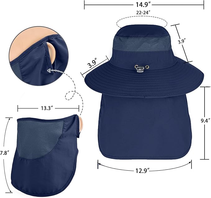 Sun Hats for Men Women Fishing Hat UPF 50+ Breathable Wide Brim Bucket Hats Summer UV Protection Safari Hat with Neck Flap