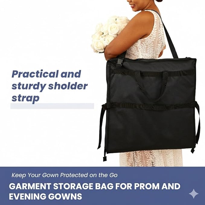 Wedding Dress Garment Bag 72" – Waterproof Trifold Travel Garment Bag for Bridal Gown with Shoulder Strap, Suitcase Sleeve & Accessory Pockets – Fits Full Skirts, Oxford Fabric, Carry Handle
