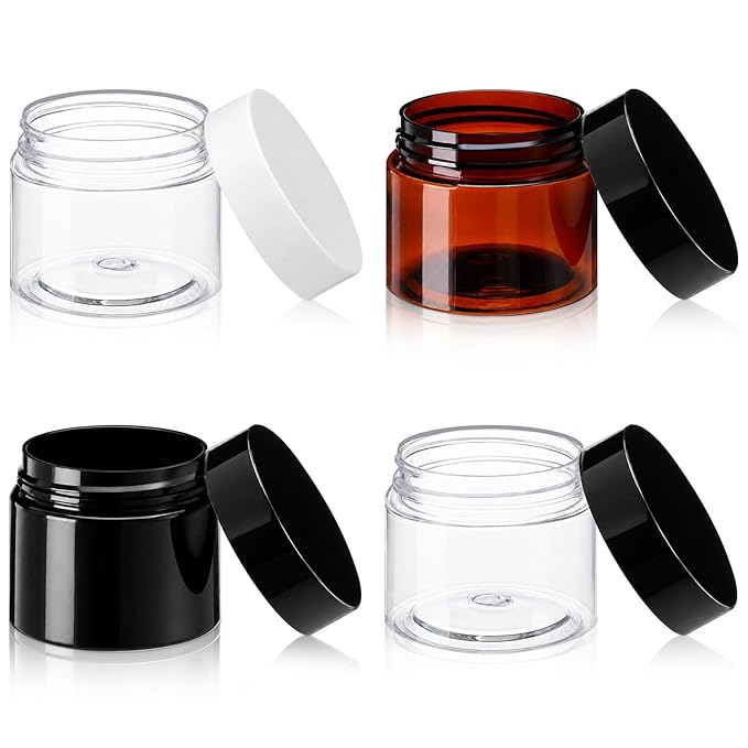 Patelai 4 Pieces Round Wide-mouth Leak Proof Plastic Container Jars with Lids for Travel Storage Makeup Beauty Products Face Creams Oils Salves Ointments DIY Making(2 Ounce,Classic Mix Color)