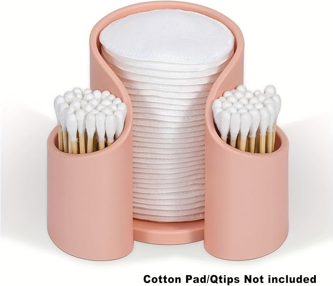 Makeup Cotton Pad & Swab Organizer – Disposable Cup Storage Box – Compact Beauty Supplies Holder for Vanity, Bathroom or Dresser (Pink)