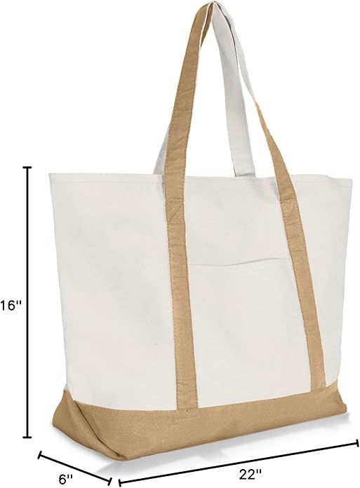 22" Heavy Duty Cotton Canvas Tote Bag (Zippered)