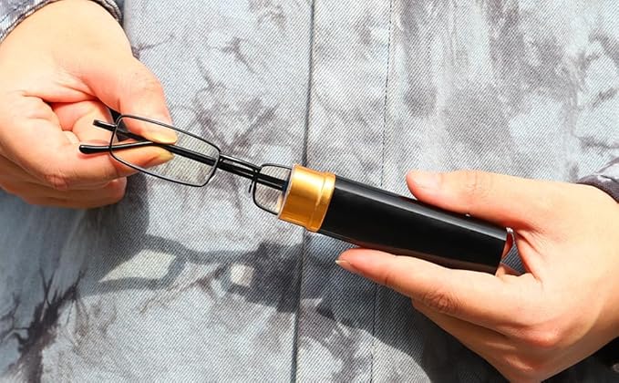 Viseng Slim Mini Metal Reading Glasses Compact Lightweight Portable Readers with Glasses Case for Reading Case +3.5 Black+Gold+Silver