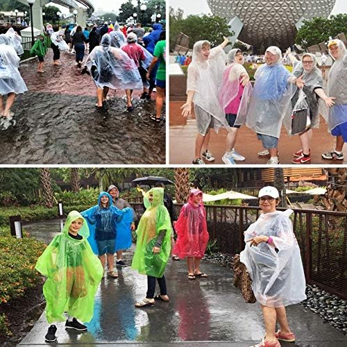 Rain Ponchos for Adults, (10 Pack)with Hood Emergency Rain Ponchos Family Pack,Fit Men and Women, Perfect for Disneyland,Clear