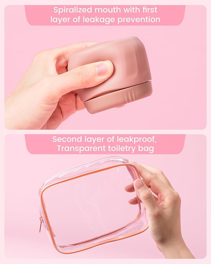 Mrsdry Travel Containers for Toiletries, TSA Approved Travel Size Toiletries 4 Pack, Refillable Containers, With Clear Bag, Leak Proof Silicone Jars, Essentials Creams Jars Carrying Small Items
