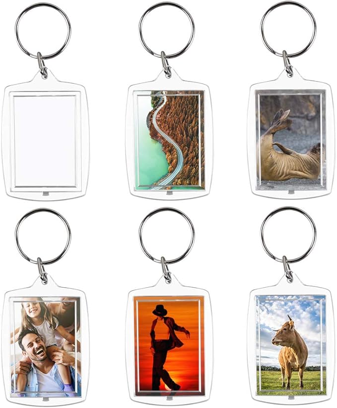 30 PCS Photo Insert Keychains, Acrylic Clear Blank Keyrings Picture Frame Keyring with Split Ring for Personalised Custom and Passport Photo Size, 1.57 Inch by 2.36 Inch