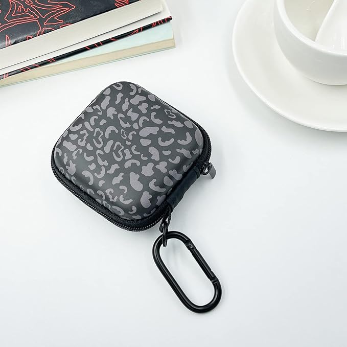 Earbud Case Headphone Organizer Ear Bud Case Portable EVA Carrying Box Storage Bag with Carabiner for AirPods Beats Bose Galaxy Buds 4/3/FE Data Cable Storage (Grey Cheetah)
