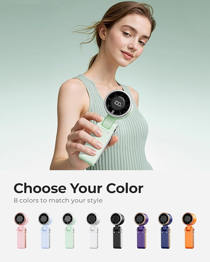 Portable Handheld Turbo Fan - 5 Gear High Speed 4000mAh Rechargeable Mini Personal Hand Fan Blow Cold Air, Battery Operated Travel Essentials, Beach Vacation, Gifts for Women, Men (Green)