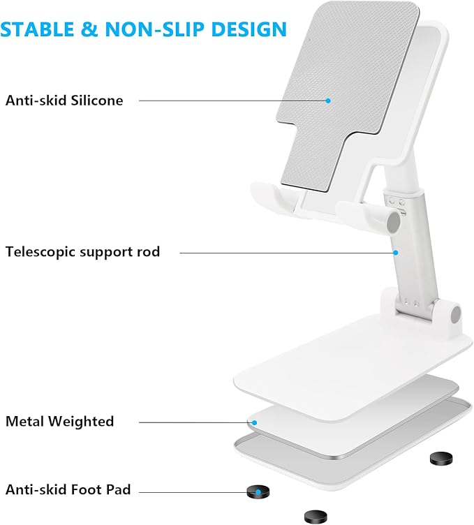 2 Pack Cell Phone Stand, Fully Adjustable Angle Height Phone Stand for Desktop, Foldable Phone Holder Compatible with All Phones 15 14 13 12 11 (Black and White)