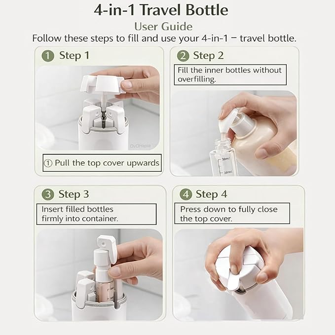 4-in-1 Travel Bottles for Toiletries, Travel Pump Bottle,Leak-Proof Shampoo Conditioner Lotion Dispenser with Pump, Compact No-Spill Toiletry Containers for Travel & Business Trips (Green)