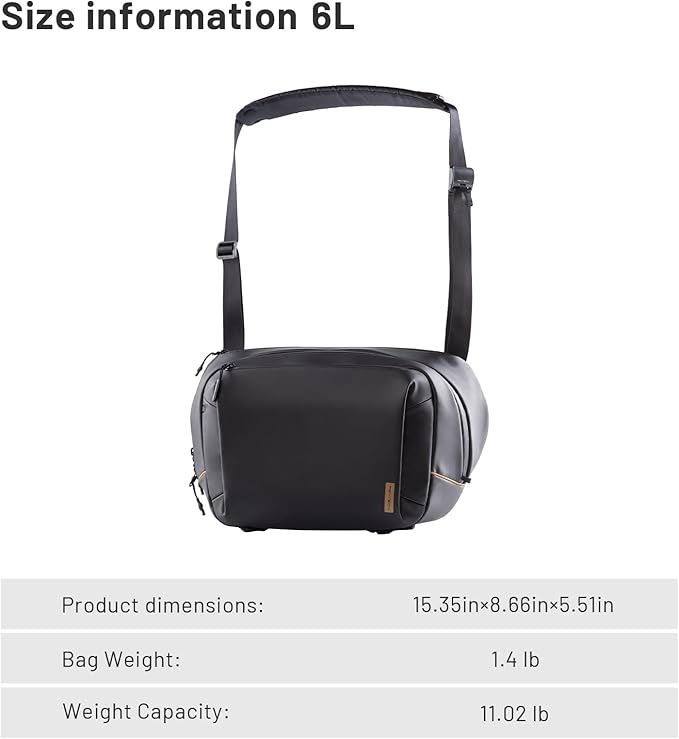 PGYTECH OneGo Solo V2 Camera Sling Bag, 6L Crossbody Camera Bag for Urban Travel Photographers, Mirrorless Camera Bag for Sony/Canon/Nikon/DJI Mavic/Air/Mini/Tripod/Laptop, Black