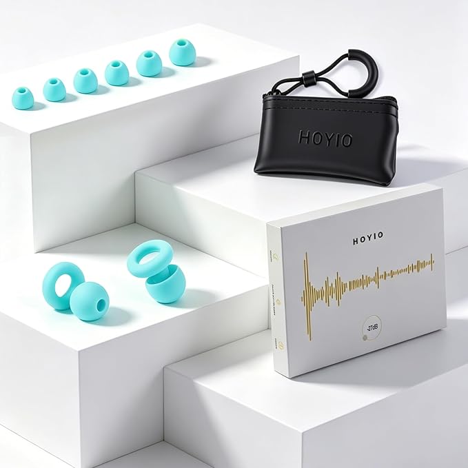Ear Plugs for Noise Reduction–Super Soft, Reusable Hearing Protection in Flexible Silicone for Sleep, Noise Sensitivity & Flights-8 Ear Tips in XS/S/M/L–27dB Noise Cancelling–Light Blue