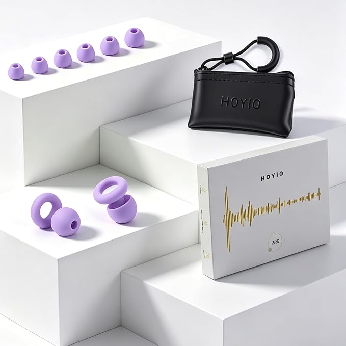 Ear Plugs for Noise Reduction–Super Soft, Reusable Hearing Protection in Flexible Silicone for Sleep, Noise Sensitivity & Flights-8 Ear Tips in XS/S/M/L–27dB Noise Cancelling–Purple