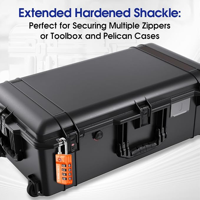 SURE LOCK TSA Approved 4-Digit Resettable Combination Luggage Locks with Open Alert, Easy-Read Dials - for Luggage, School Lockers, Gym, Office, Toolbox & Security Cases (Orange 2 Pack)