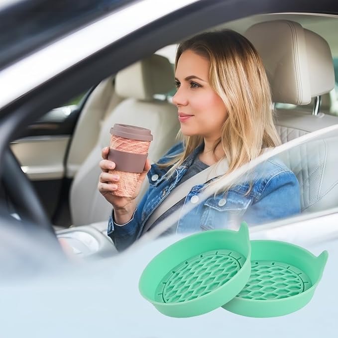 Zpana 4PCS Car Cup Holder Coasters, Silicone Non-Slip Vehicle Cup Recessed Mats, Sift-Proof Automotive Interior Drink Insert Decor Accessories, Universal for SUV, Sedan, Truck (Green)