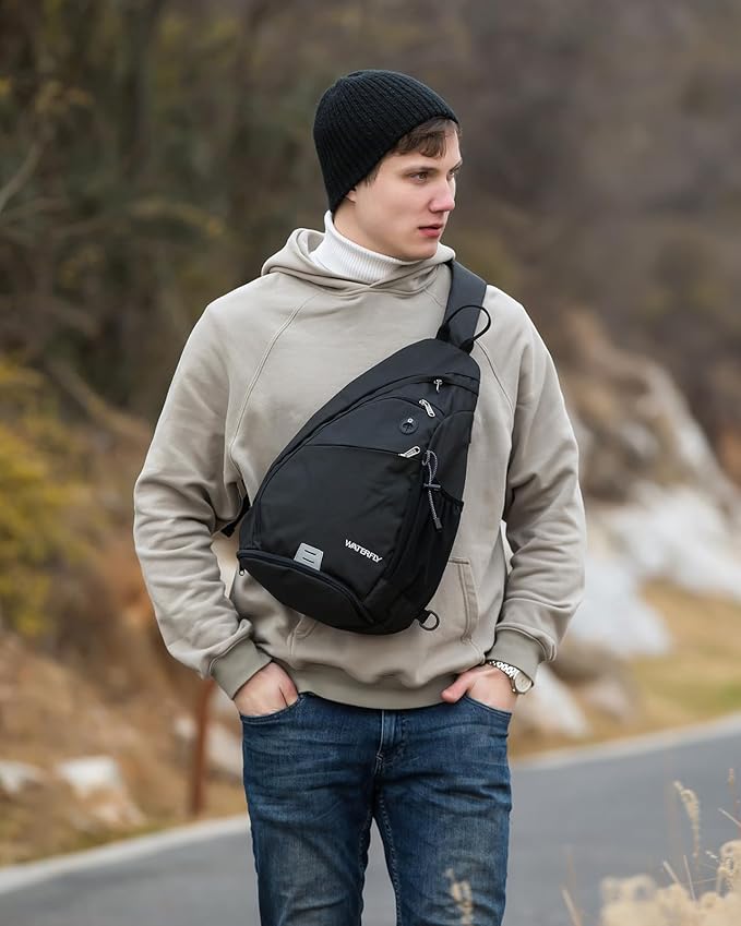 WATERFLY Sling Bag Sling Backpack Small Crossbody Shoulder Bag for Men Women Traveling Cycling Hiking Daypack