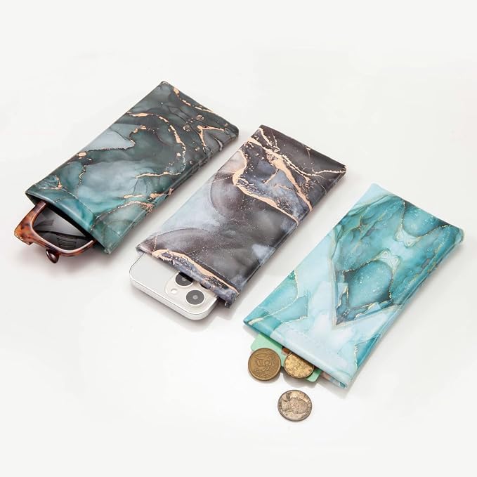 TRIUMPH VISION Squeeze Leather Sunglasses Pouch - 3 Pack Glasses Case Soft Eyeglass Sleeve Pouch Holder
