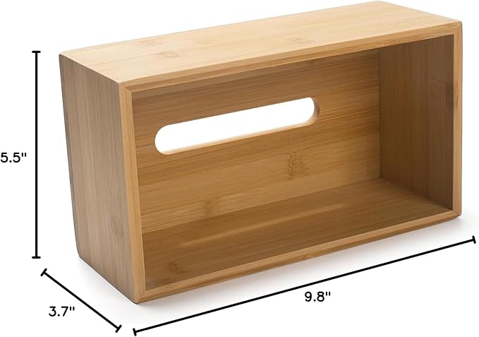 Bamboo Tissue Box Cover, Rectangular Wood Tissue Box Holder, Wooden Facial Paper Holder for Bathroom, Bedroom, Dinner Table, Office (1 Pack, 9.8 x 5.5 x 3.7 inch)