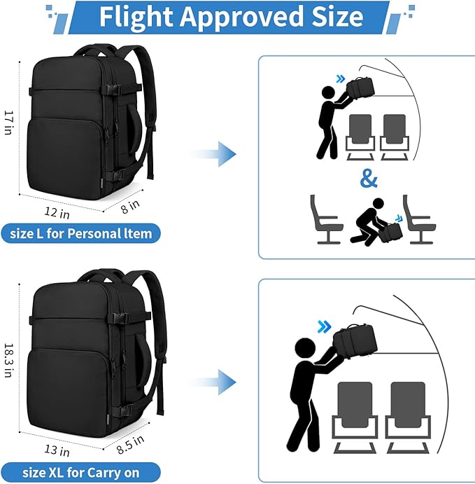 ZOMFELT Travel Backpack for Women Men, Carry on Backpack, TSA 15.6 inch Laptop Backpack Flight Approved, Personal Item Travel Bag Nurse Bag Casual Daypack for Weekender Business Trip, Black