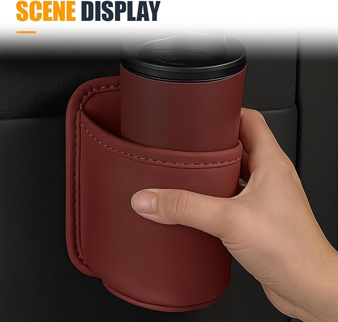 YoRise Leather Car Cup Holder, Scratch-Resistant Clip-On Auto Door Beverage Holders, Universal Hanging Vehicle Back Seat Drink Pocket Organizer for Soda Cans, Water Bottles, Coffee (Red)