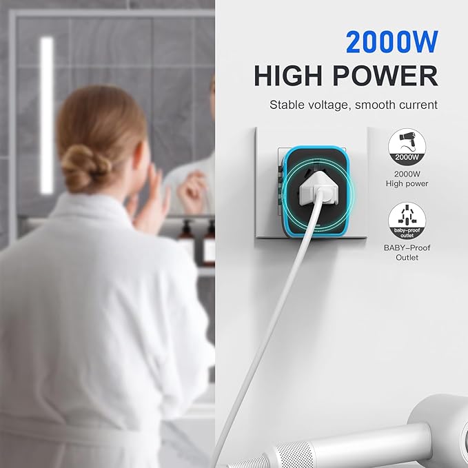 Universal International Power Travel Plug Adapter, 5 in 1 European Travel Plug Adapter W/ 3.5A 2xUSB-A and 2xUSB C Wall Charger and Worldwide AC Outlet for Europe USA UK AUS Asia