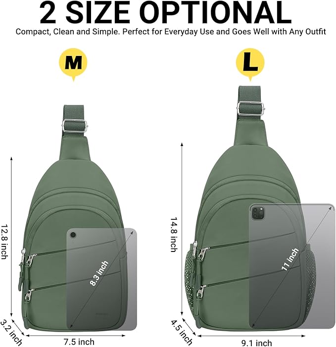 Tuwubi Crossbody Bags for Women, Sling Bag for Men, Small Hiking Backpack Anti Theft Lightweight for Outdoors Travel (M, Sage Green)
