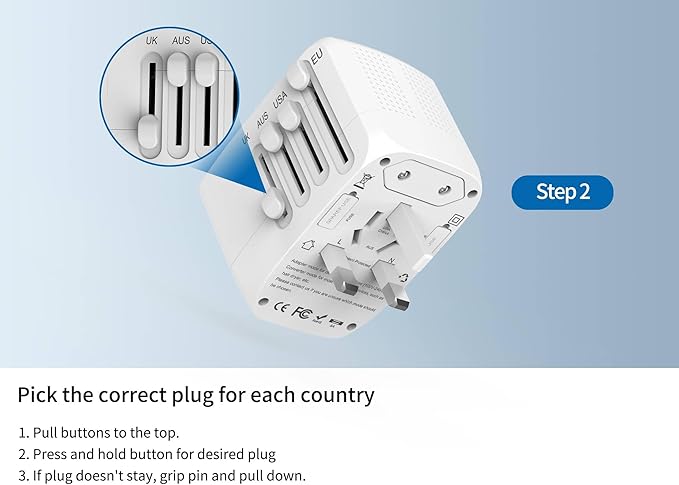 International Travel Adapter Voltage Converter Combo for 100V-240V with 2 USB Ports, USA to UK Europe Australia 200+