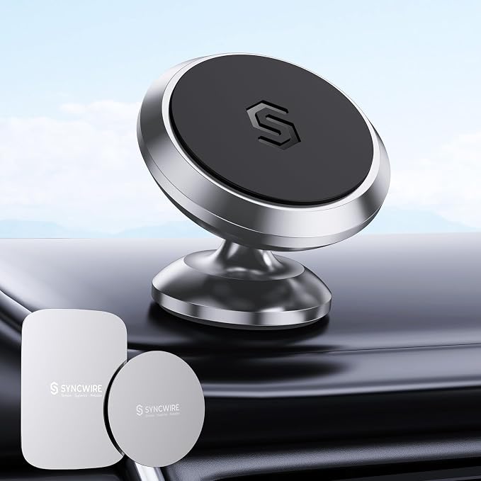 SYNCWIRE Magnetic Car Phone Holder for Dashboard, 360° Adjustable Strong Magnets Cell Phone Car Mount Compatible with iPhone, Samsung, Android - Gray