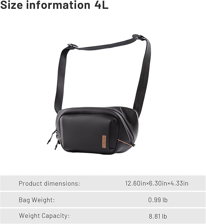 PGYTECH OneGo Solo V2 Camera Sling Bag, 4L Camera Chest Bag Crossbody Fanny Pack for Urban Travel Photographers, Small Slingpack for Sony/Canon/Nikon/Mirrorless Camera, Black