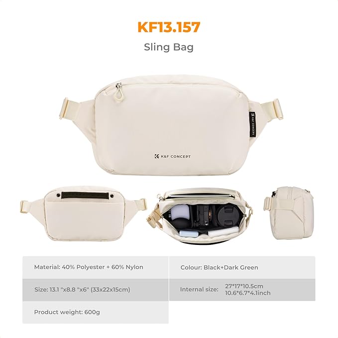 K&F CONCEPT Camera Sling Bag Crossbody Bag Waterproof Camera Shoulder Backpack DSLR/SLR/Mirrorless Camera Case