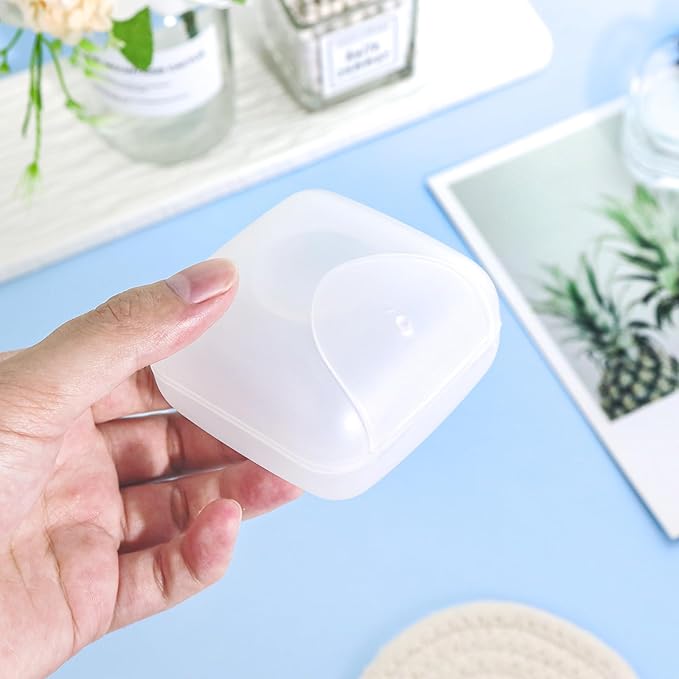 Plastic Cotton Round Holder 4 PCS Plastic Square Holder Multiple Colors Portable Travel and Sealed, Suitable for Makeup Remover Cotton Balls Beads 4 Colors (Whitish-Transparent)