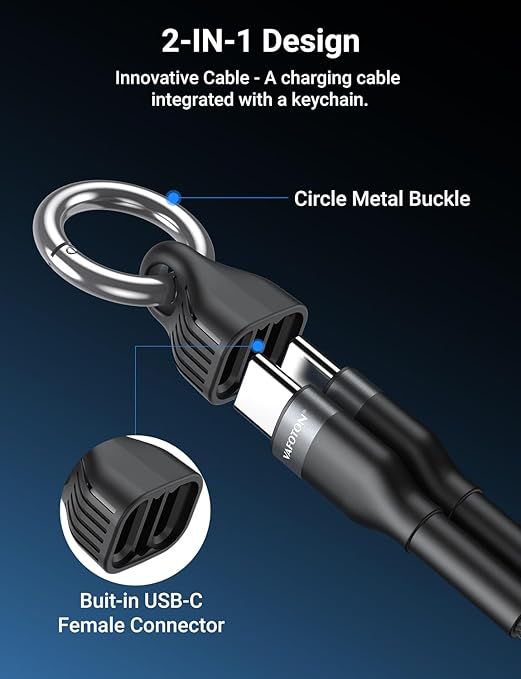 PD 60W Short USB C Cable (2 Pack), Keychain 6 Inch USB C Cable/Nylon Braided Type C to Type C Cables/Fast Charging Cables for 1Phone17/16/15 Series, 1Pad Pro/Air, Samsung Galaxy Series, Google Pixel