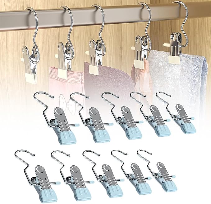 Boot Hangers for Closet, Laundry Hooks with Clips, Boot Hanging Hold Clip, Space Saving Portable Travel Clip, Clip Hangers for Pants Hats Socks Gloves (20, Light Blue)