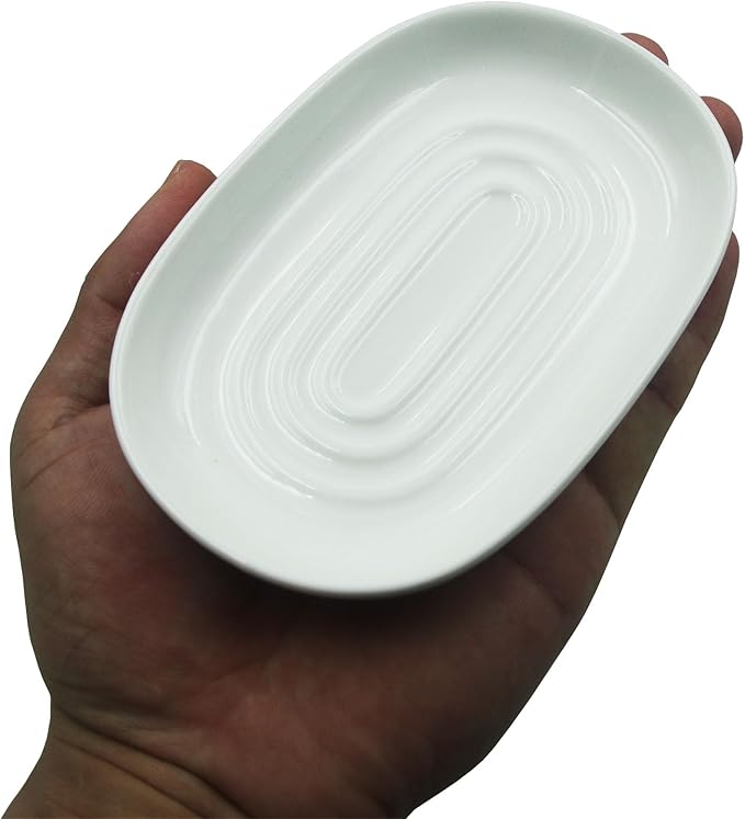 Ceramic Soap Dish,Oval Shaped Soap Holder, Sponge Holder,Jewelry Holder, for Bathroom,Kitchen Sink (White)