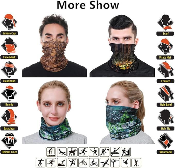 VANCROWN Headband Neck Gaiter Head Wrap Headwear Face Mask Magic Scarf Bandana for Men and Women
