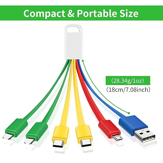 Herfair Multi Charging Cable Charge Cord for Multiple Devices with Micro USB Type-C iPhone Connectors, Charging 5 Device Simultaneously, Travel Essentials Universal Charger, 2-Pack