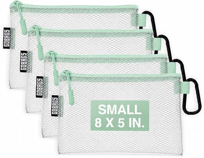 GOBAGS Air Production Small Clear Zipper Pouch (4-Pack) – Cable Organizer & Travel Gear Bag for Electronics, Camera Accessories, Tool Pouch & Small Tech Storage (Mint Green)