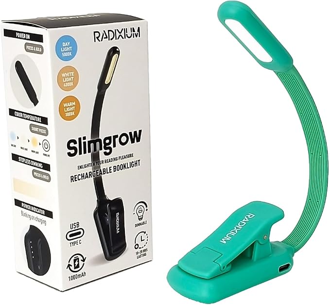 Rechargeable Book Reading Light at night in Bed, Eye Caring 9 LED with 9 Color Temperatures, Stepless Dimming Brightness, Clip on Book Light, Prefect Elegant White Gift for Book Lover.(green)