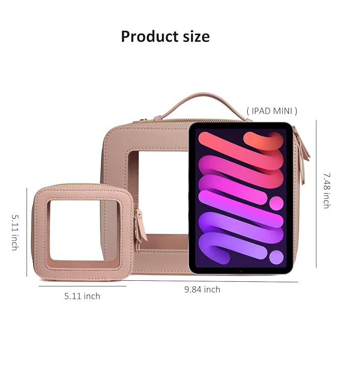 LETGO Clear Makeup Bag Organizer, Travel Toiletry Bag Cosmetic Case for Women, Portable Make Up Skincare Pouch Car Organizer Bag with Zippers for Essentials(Large-Nude)