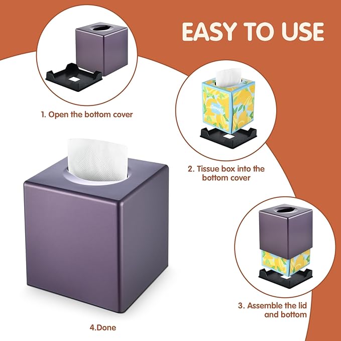 Y-in Hand Tissue Box Cover, Decorative Square Facial Storage Tissue Box Holder, Home Accessories for Bathroom Vanity Countertops, Dressers, Night Stand, Parlors and Office (Purple)