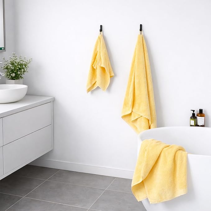 SEMAXE Bath Towel Set, 8 Piece Towel Set for Bathroom, Quick Dry Cotton Towels with Hanging Loops, Easy Care, Yellow