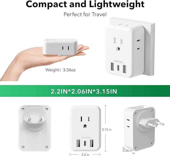 BN-LINK 2 Pack European Travel Plug Adapter, International Power Plug Adapter with 4 Outlets and 3 USB Ports(1 USB C), 7 in 1 Travel to Europe Spain France Iceland Italy Germany Greece(Type C)