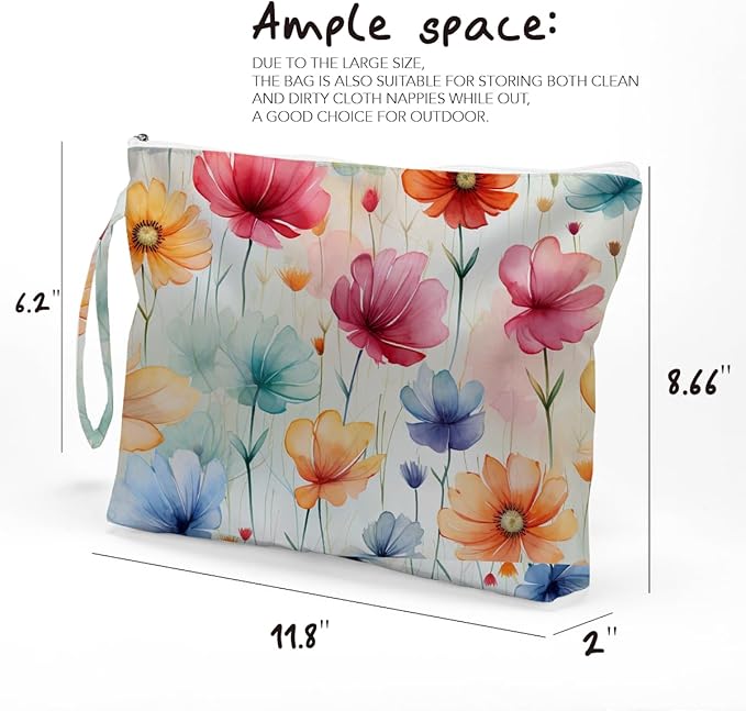 Fokongna Floral Print Wet Bag, Small Portable Waterproof Multi-Functional Organizer for Women, Pastel Watercolor Floral,Ideal for Daily, Beach & Travel,