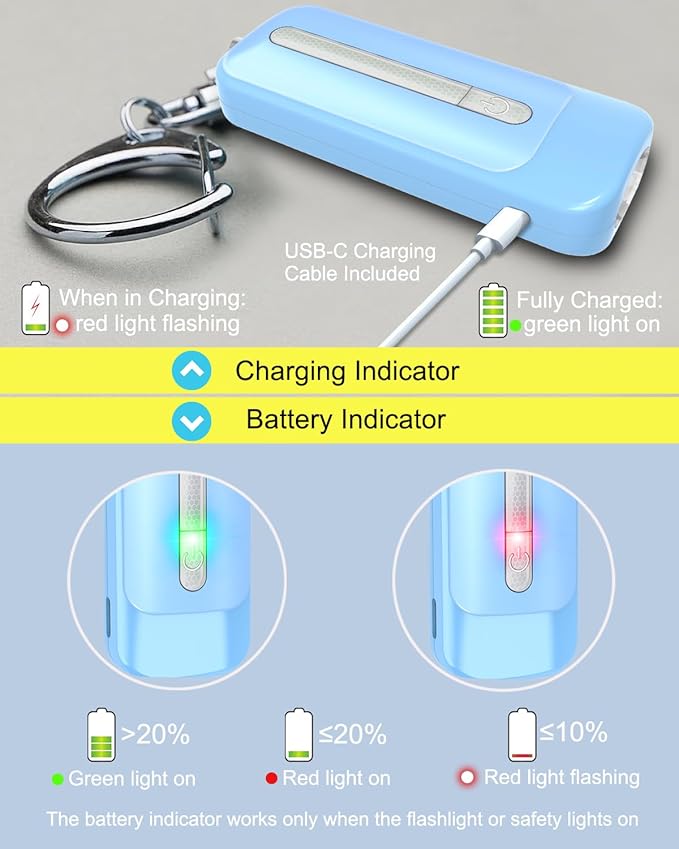 Personal Alarm for Women, Rechargeable with Safety Lights & Low Battery Notice, 130dB Siren with Extra Bright LED Flashlight Strobe Light for Emergency, Dual Light Sources Safety Keychain