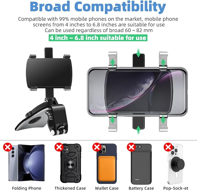 FONKEN Car Phone Mount, 360 Degree Rotation Dashboard Clip Mount, Compatible with iPhone 11/12 Pro Max XS Max XR 8 8Plus 7 Samsung Galaxy S10 S9 S8 LG and More
