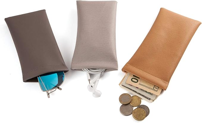 TRIUMPH VISION Squeeze Leather Sunglasses Pouch - 3 Pack Glasses Case Soft Eyeglass Sleeve Pouch Holder