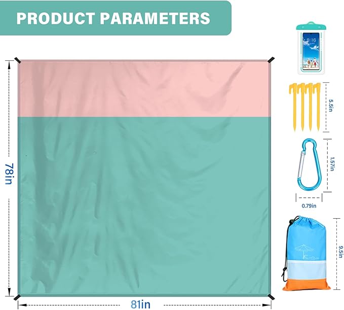 Famstar Beach Blanket Oversized Extra Large 78"X81"/10'X9',Waterproof Sandproof Beach Blanket 2-8 Adults Lightweight Durable for Travel Camping Hiking Picnic