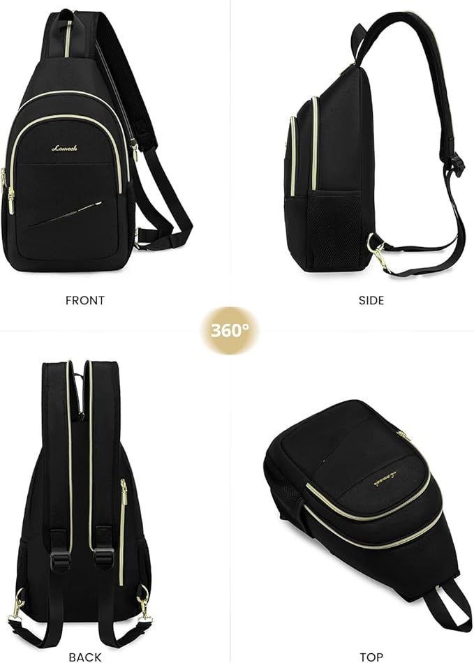 LOVEVOOK Sling Bag for Women, Sling Backpack Crossbody Bags Convertible, Small Diaper Bag Hiking Daypacks Water-resistant, Travel Shoulder Bag Chest Bag, Black