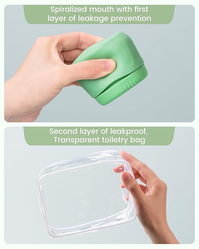 Mrsdry Travel Containers for Toiletries, TSA Approved Travel Size Toiletries 4 Pack, Refillable Containers, With Clear Bag, Leak Proof Silicone Jars, Essentials Creams Jars Carrying Small Items