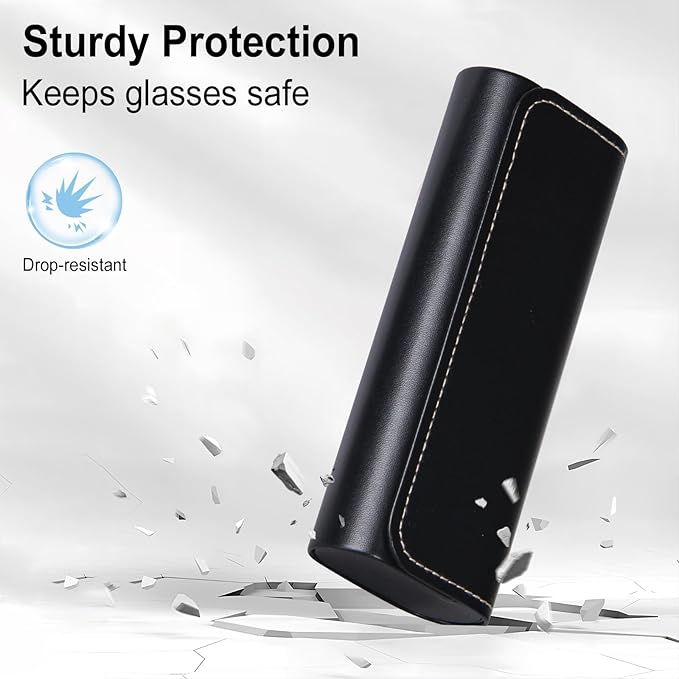 RayLove Hard Shell Glasses Case, Lightweight Leather Eyeglass Case, Travel-Friendly Sunglasses Protector for Men & Women